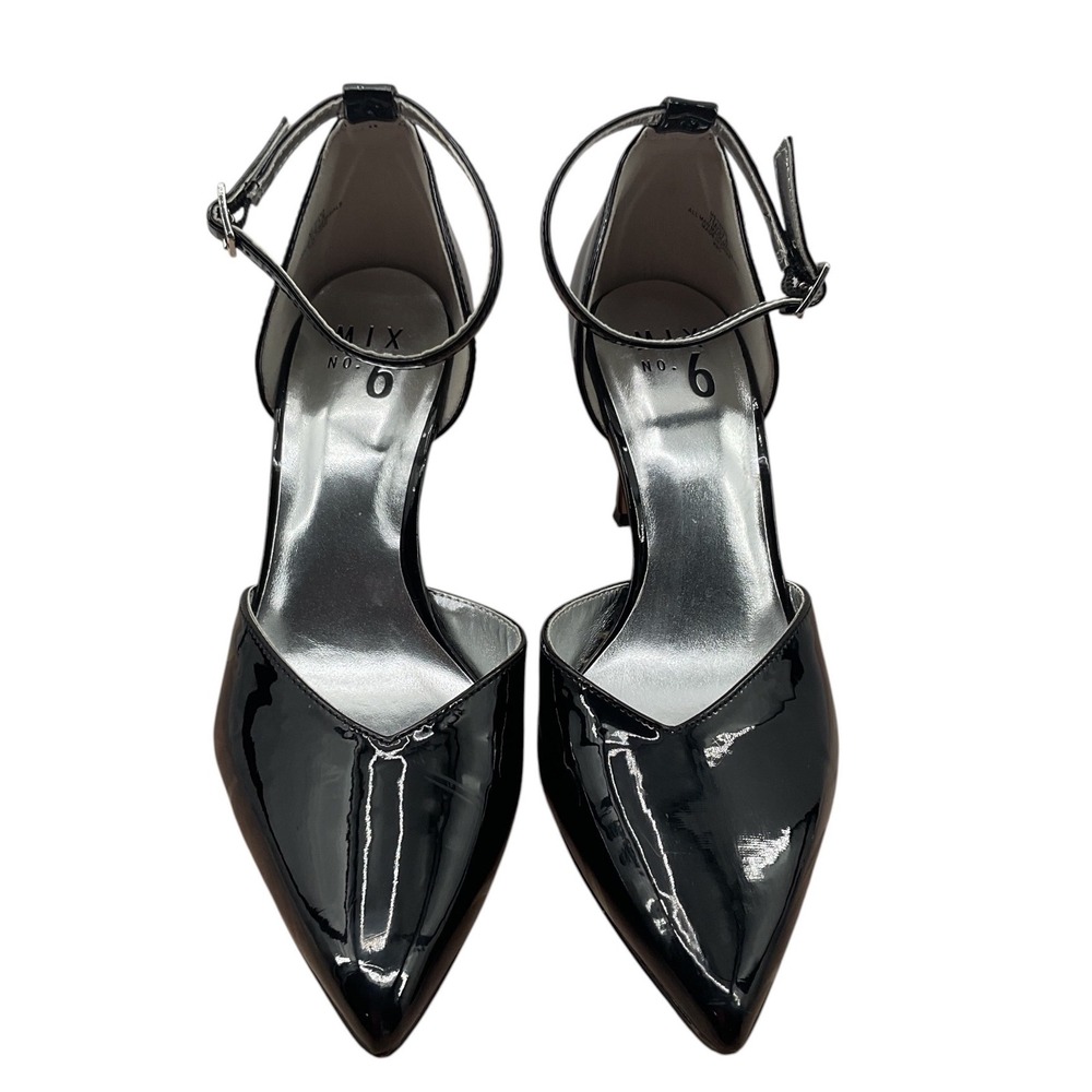Mix No. 6 Womens Black Patent Pointed‎ Toe Ankle Strap dOrsay Stiletto Heels 7M